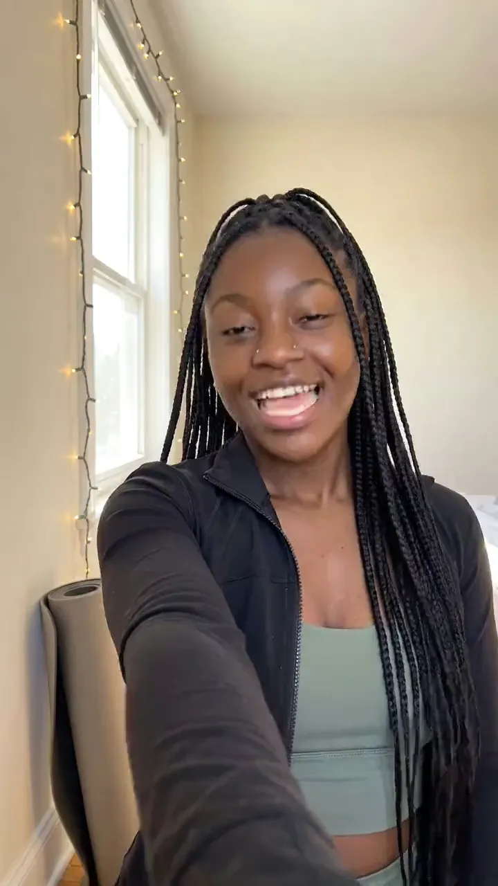 Clip from the Three hooks, one body template: Selfie-style vertical video: she looks straight into the lens and says the quoted line, word for word, with a confident little nod. Handheld phone camera, natural morning light. No music, no subtitles, no on-screen text.
